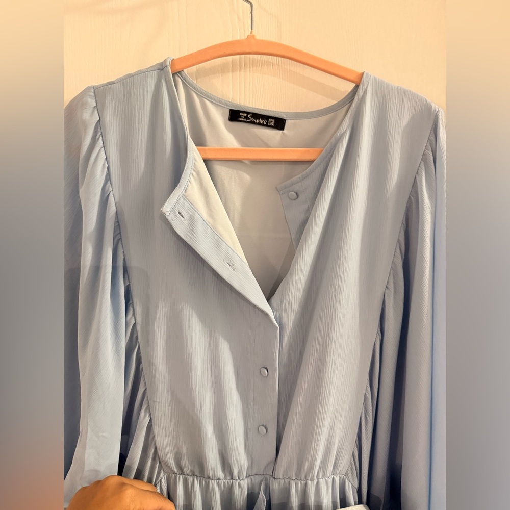 Simplee Plus-Sized Light Blue Ruffled Belted Dress - Picture 4 of 6
